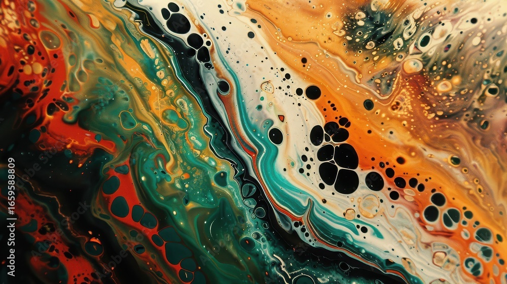 Poster abstract fluid art painting with vibrant colors and dynamic patterns