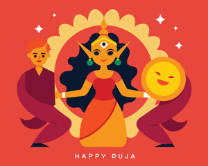 Vibrant Durga Puja Vector Illustration with Traditional Indian Festival Elements