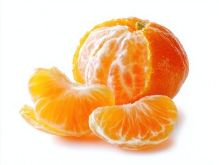 Peeled clementine orange with segments isolated on white background