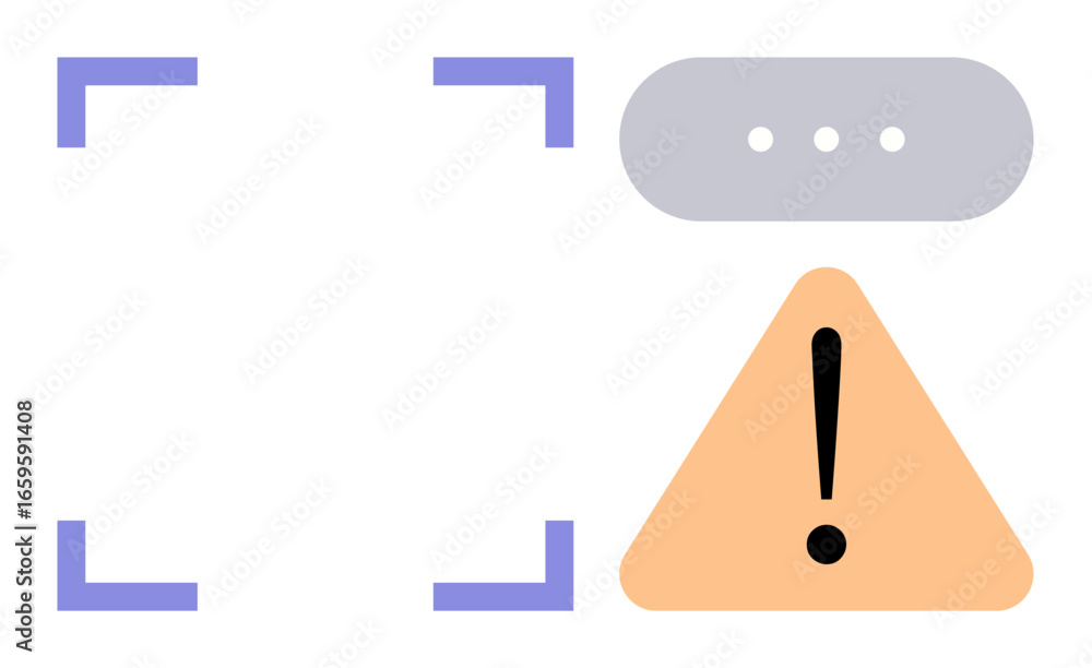 Poster triangular warning sign with exclamation point and speech ellipsis inside a focus frame. ideal for e