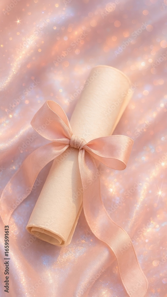 Poster elegant rolled scroll with ribbon