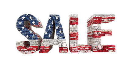 Patriotic "SALE" text created with US flag pattern and word art