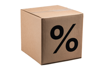 Cardboard box with percentage symbol, concept of discount or promotion