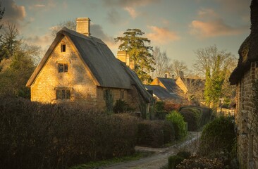 Cotswold cottages at Great Tew, Oxfordshire, England