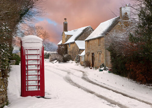 Cotswold cottages in snow