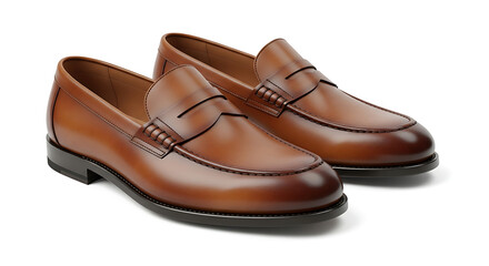 Two brown leather penny loafers displayed on a clean white background, showcasing the footwear.