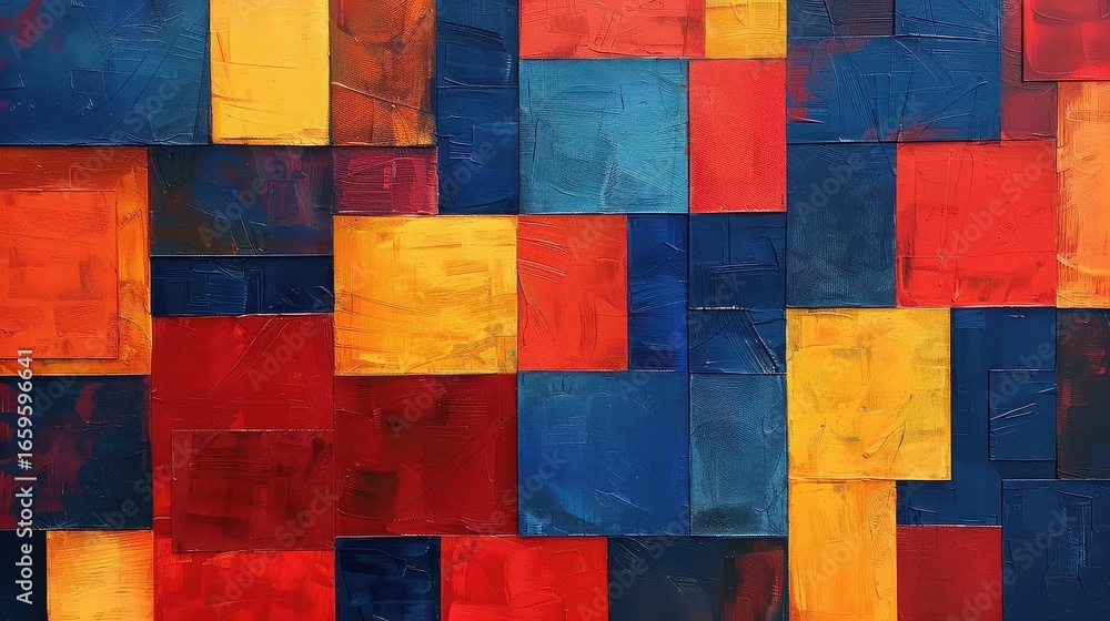 Aufkleber abstract painting with a geometric pattern of colorful square blocks