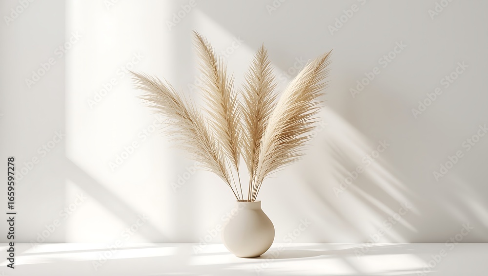 Poster pampas grass in a vase isolated on white background, creating a minimal and elegant home decor with 