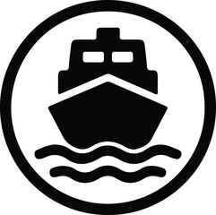 Vector cargo ship icon on water in circle silhouette Illustrator © Tamjida Alam