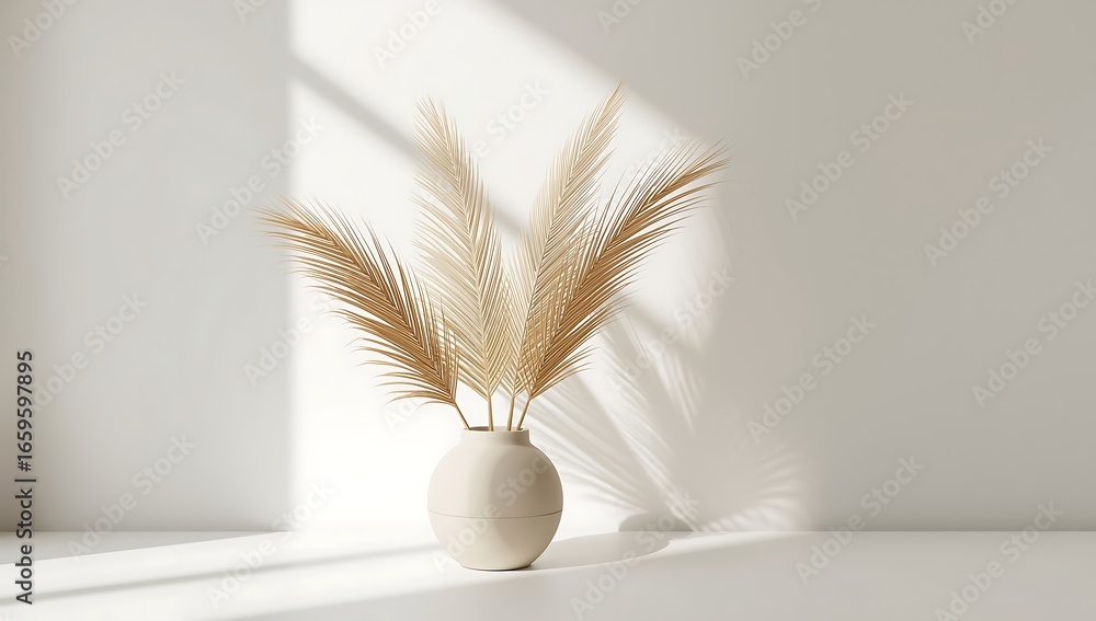 Aufkleber pampas grass in a vase with sunlight shining through the window, creating a soft and warm atmosphere