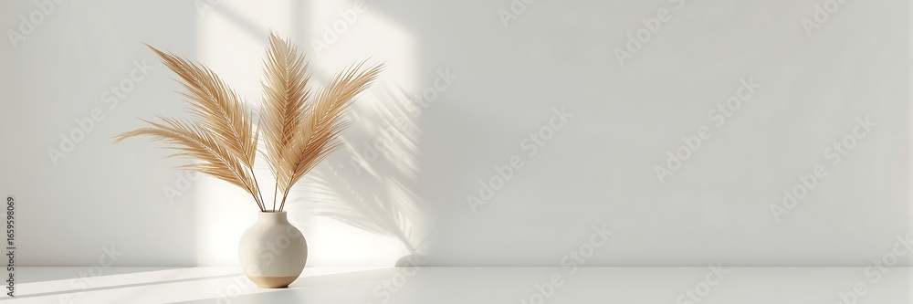 Poster pampas grass in a vase isolated on white background, creating a minimalist and elegant home decor wi