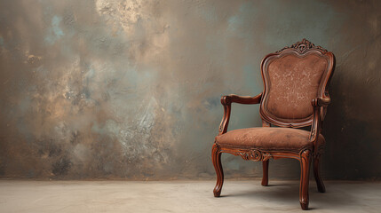 Antique Furniture, vintage wooden chair against textured wall