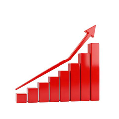 3d red bar graph arrow showing upward trend and financial growth transparent background