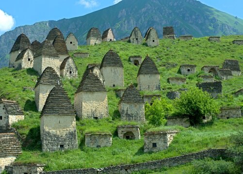 Dargavs, North Ossetia-Alania, Russia. City of the dead, ancient necropolis in the mountains of North Caucasus.