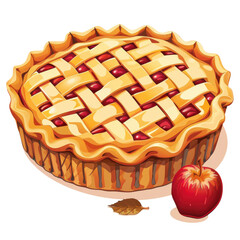 A pie with apple and leaf art