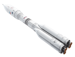 A cutting-edge space launching vehicle, meticulously designed and prepared for its imminent mission into the vastness of space.