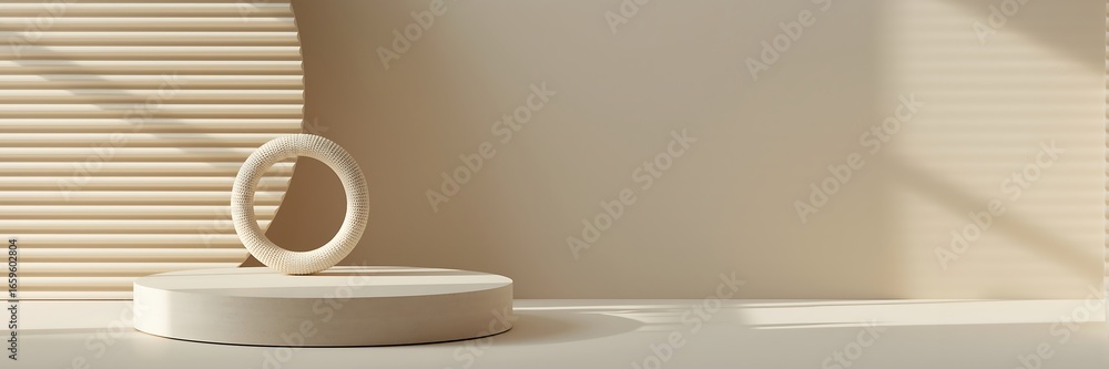 Poster minimalist beige podium with window shadow for product display, presentation, or mockup, creating a 