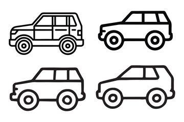 Simple line art drawing SUV car icons set black vector design
