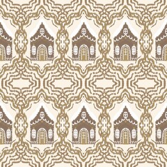 Naklejka premium Christmas Ikat Seamless Pattern • Bohemian Textile Design • Fabric Texture • Digital Background for Print and Crafts