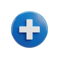 Fototapeta premium 3d blue medical plus sign icon with realistic glossy finish transparent background