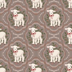 Christmas Ikat Seamless Pattern • Bohemian Textile Design • Fabric Texture • Digital Background for Print and Crafts