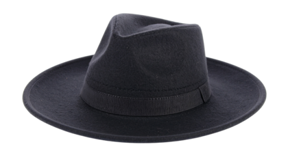 Black fabric pointed hat with wide brim image isolated on solid white background Png