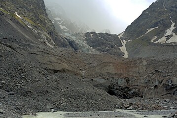 Tseisky glacier on the northern slope of the Greater Caucasus, North Ossetia