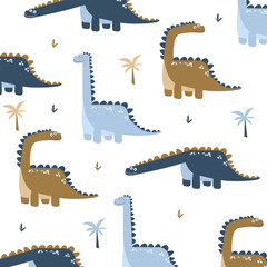funny and cute dinosaur brontosaurus seamless pattern vector cartoon design kids apparel fullprint fabric
