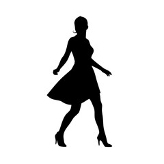 Confident Walking Woman Silhouette in Dress and High Heels Vector