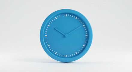 A Minimalist Blue Round Clock Displaying Approximate Time Isolated on a Clean White Background