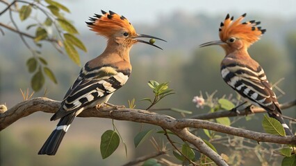 A small male and female cardinal with colorful feathers perched together on a branch, showcasing wild nature
