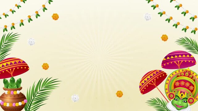 Happy Onam Festival Background with a Traditional Snake Boat Race 