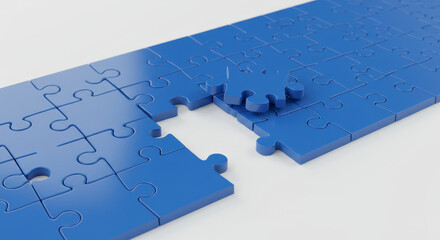 Blue Puzzle Pieces Connecting Together Bridging a Gap of Missing Parts