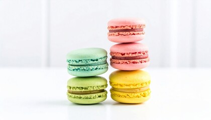 Obraz premium A Stack of Colorful Macarons on a White Background