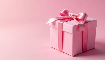 Obraz premium Delicate pink gift box with satin ribbon, perfect for birthdays or anniversaries , satin, present