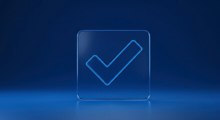 Confirmation of Successful Completion of Task or Project with a Digital Checkmark Icon on Blue Background