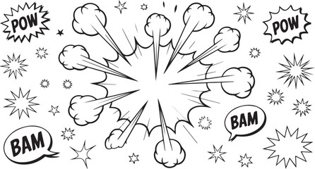 Retro Comic Book Explosion and Starburst Vector Set adobe stock creative