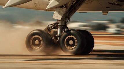 Airplane landing gear on tarmac