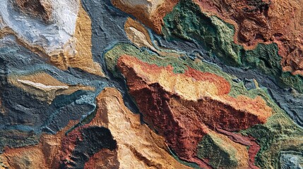 Naklejka premium Abstract textured mountain landscape with vibrant colors and dynamic, detailed textures, ideal for design