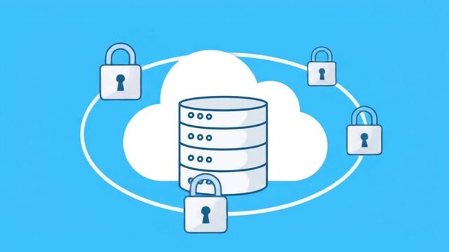 An illustrative depiction of robust cloud computing security measures, showcasing protected data storage and network safety with multiple digital padlocks.
