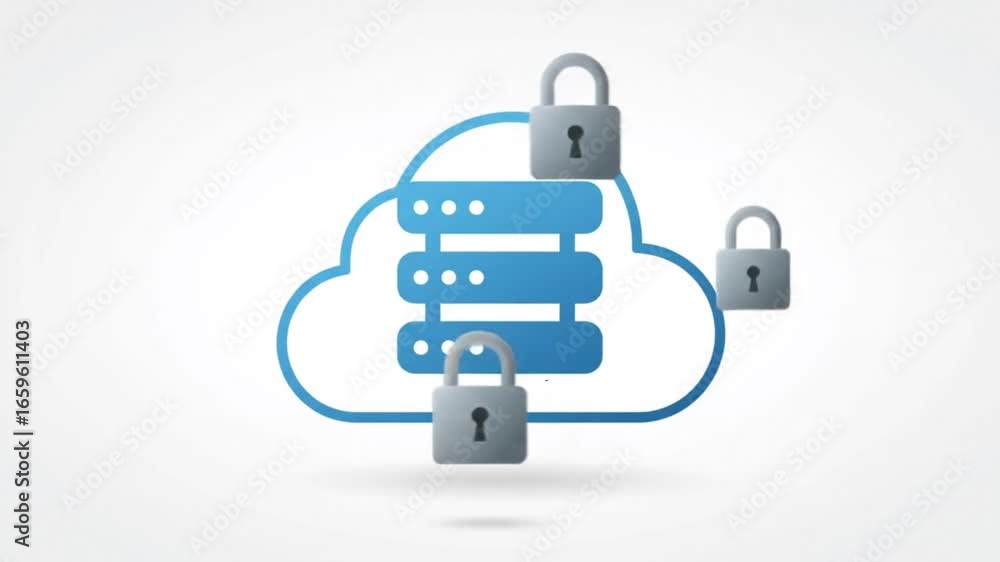 Poster a clear graphic illustrates secure cloud computing, with servers inside a cloud outline protected by