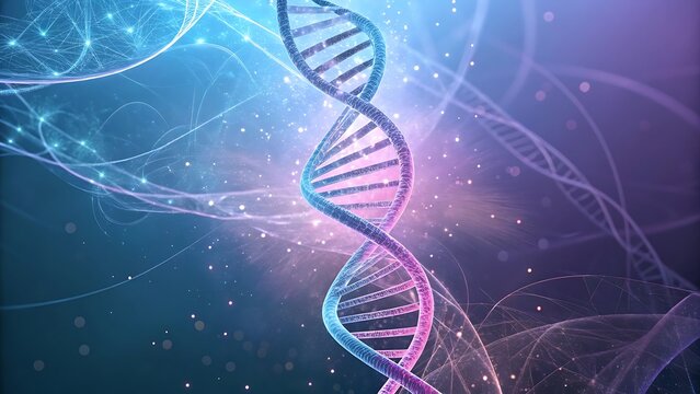 Abstract glowing DNA helix background