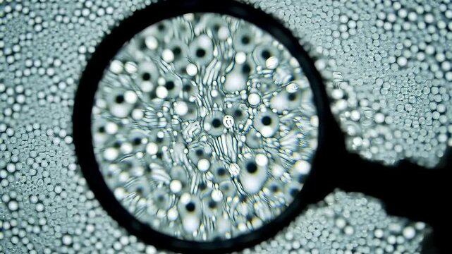 Microscopic magnification offers a detailed view of abstract cellular structures for scientific research in biology.