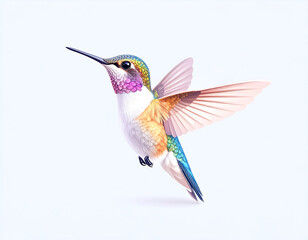 Fototapeta premium Colorful hummingbird in mid-flight showcasing its vibrant plumage in a serene environment