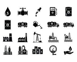 Oil and Gas Industry Vector Icons Representing Energy Production and Distribution Activities Black and White Theme