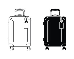 Two Suitcases in Black and White Outline Representing Travel and Luggage Essentials for Vacations and Business Trips