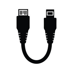 Black and White Illustration of a Micro USB to Mini USB Cable, Micro usb silhouette vector illustration