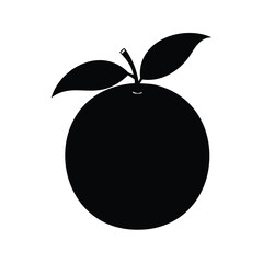 Silhouette of a juicy orange fruit with two leaves on a white background, A delicious orange food silhouette vector illustration