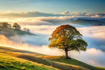 sunset in the mountains with trees