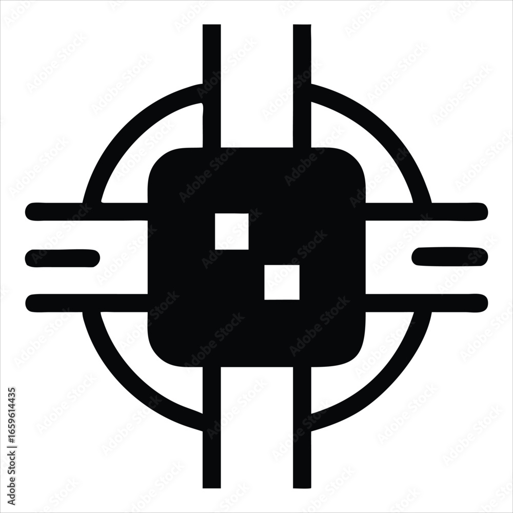 Poster abstract geometric symbol representing a central processor unit or a technological hub with intersec